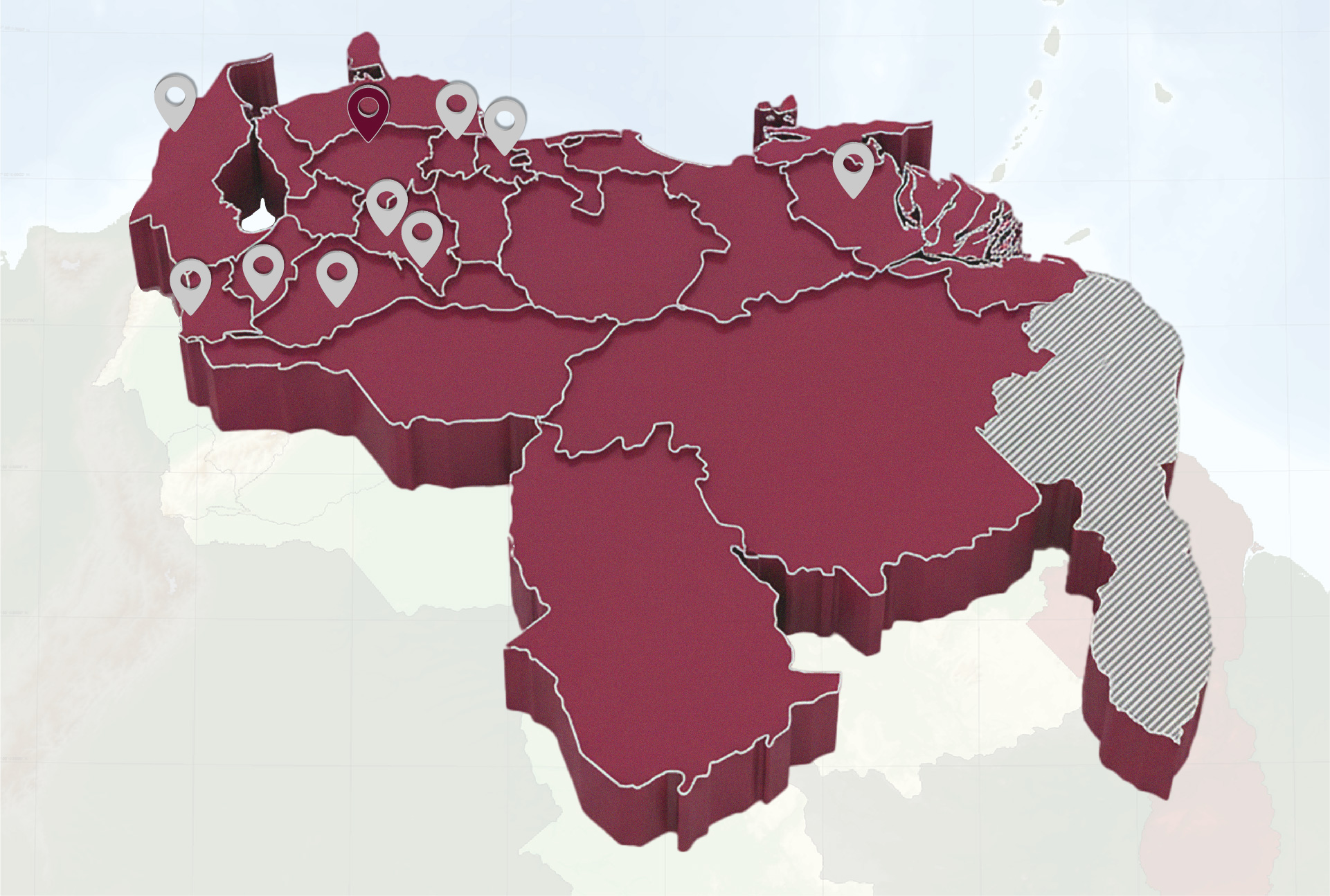 Mapa 3D de Venezuela con ubicaciones